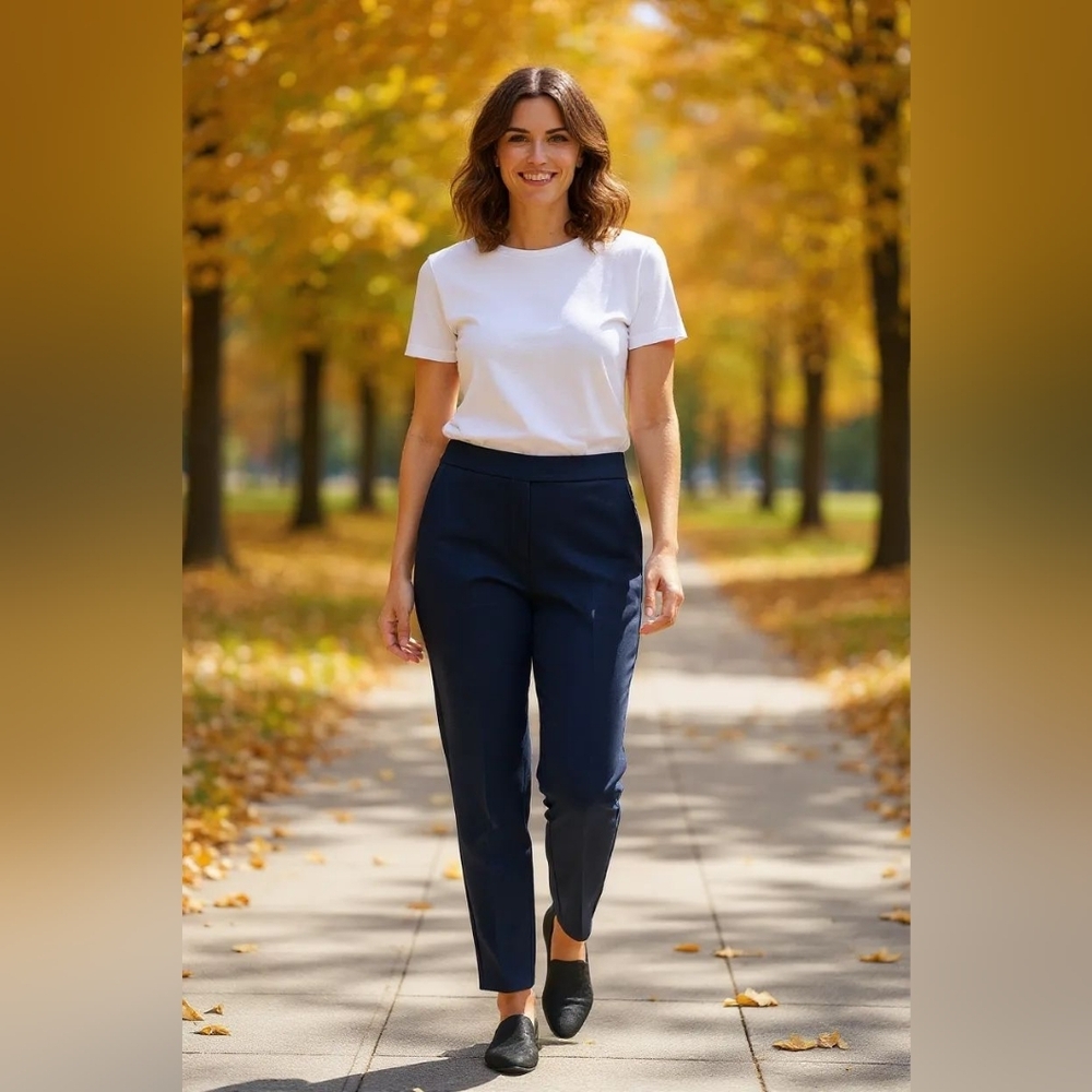 Park Ave - NWT, Blue Ankle Pants W/ Secret Support Stretch Elastic Waist band,